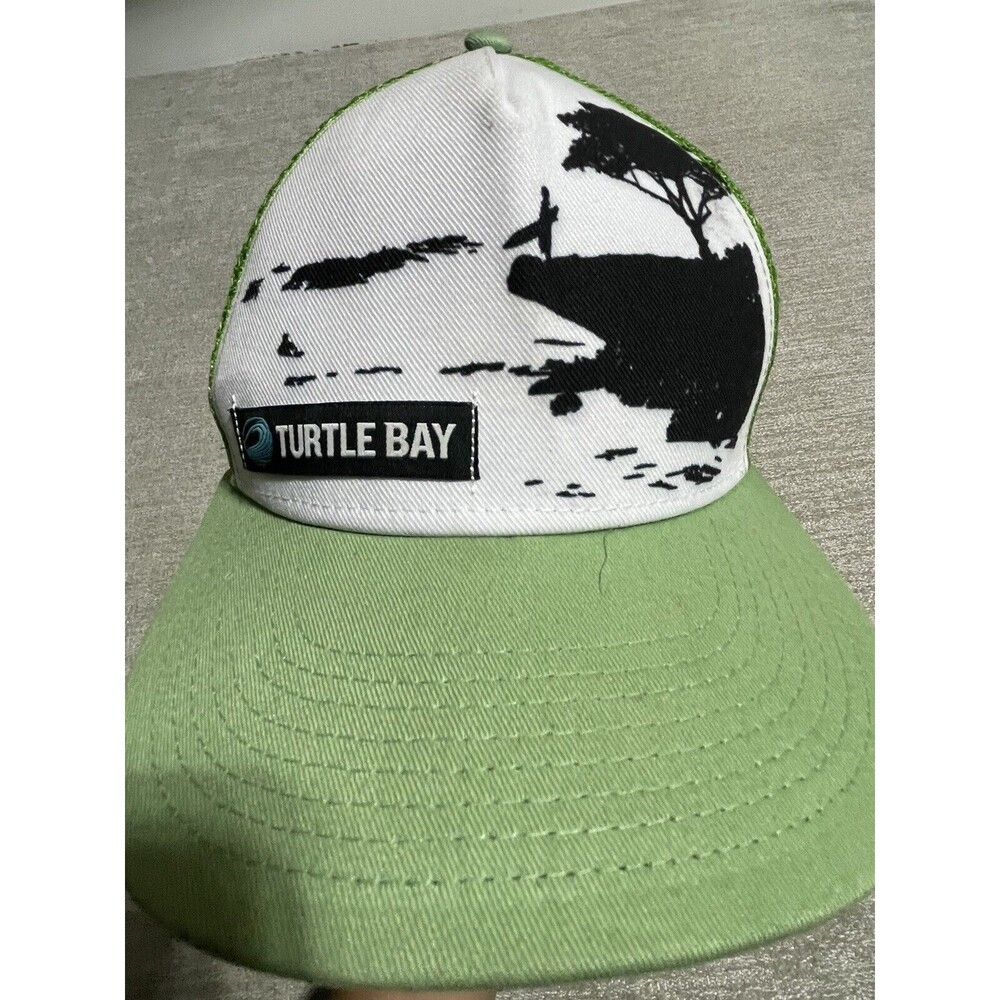 Turtle Bay Hat Adjustable Green Cap Adult Green And White SnapBack